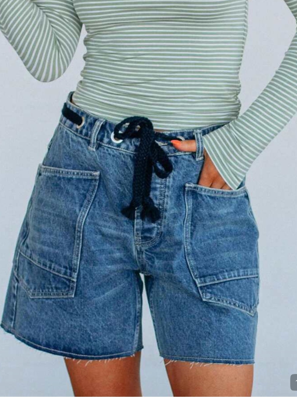 SHEIN Blue Denim Drawstring Pocket Shorts